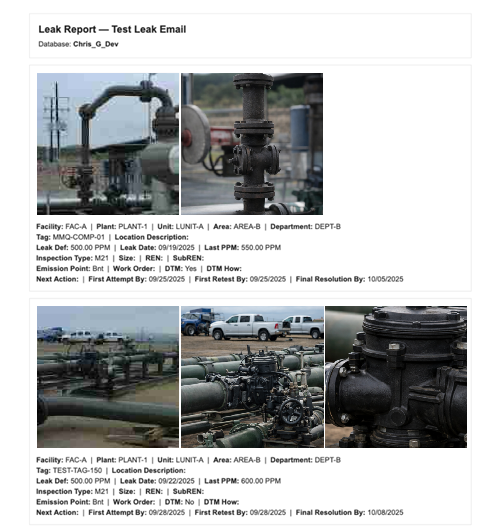 Leak report email sample